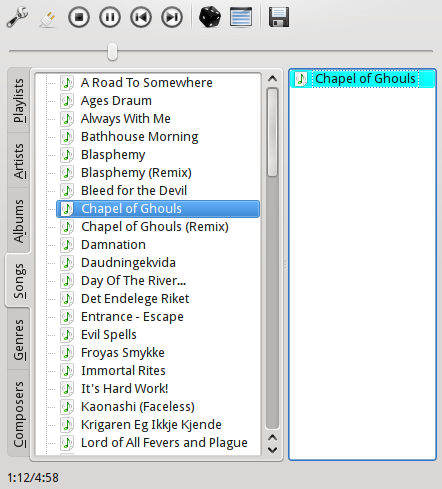 screenshot: song list