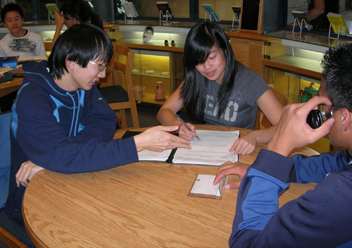 Students at the library