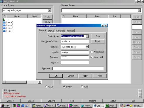 WS_FTP Login Screen